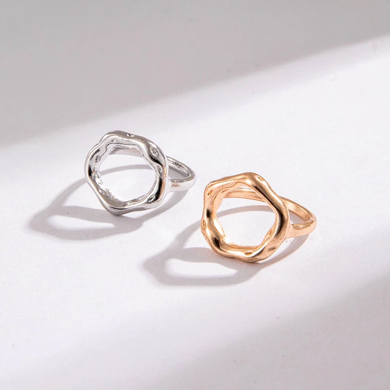 Tocona 2024 New Trendy Geometric Gold Silver Colour Set Rings for Women Adjustable Finger Ring Party Wedding Jewelry Accessories