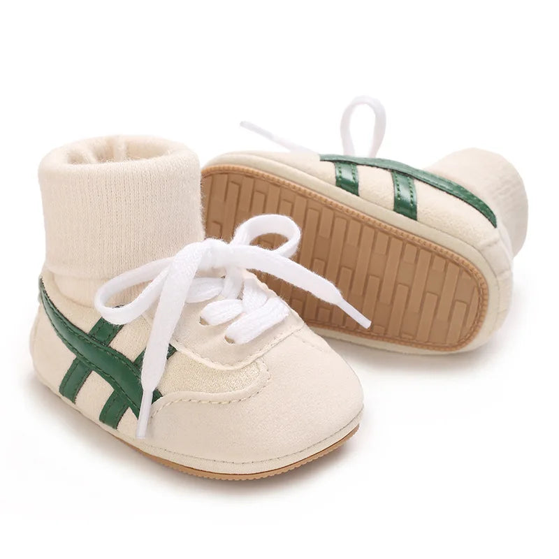 Baby Boys First Walkers – Soft Sole Striped Sneakers (0-12M)