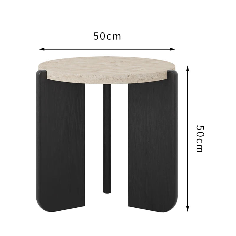 Wabi Sansan Solid Wood Travertine Coffee Table Household Coffee Table Living Room Minimalist Round Natural Travertine Rock Slate