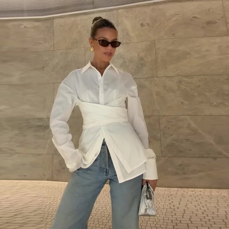 Women Shirt Long Sleeve Blouses Single Breasted Shirts Turn Down Collar Solid Slim Fit Casual Blouse Spliced Summer 2025