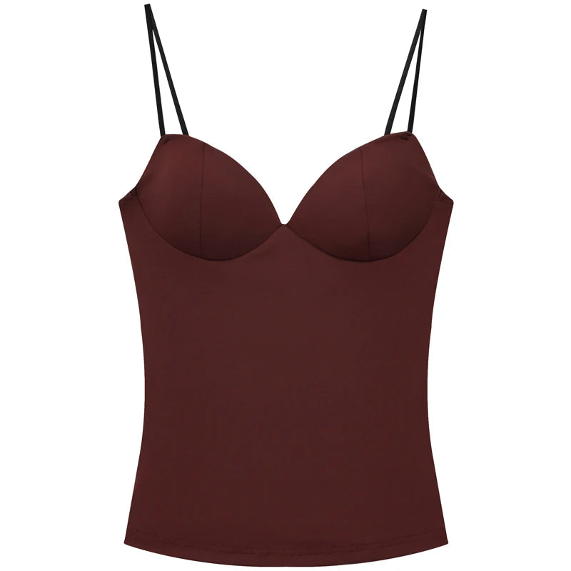 HXAO Sexy Women Corset Slip Top Summer Burgundy Tanks & Camis Elegant Sleeveless Backless Cup Top Spandex Nylon Bustier Camisole
