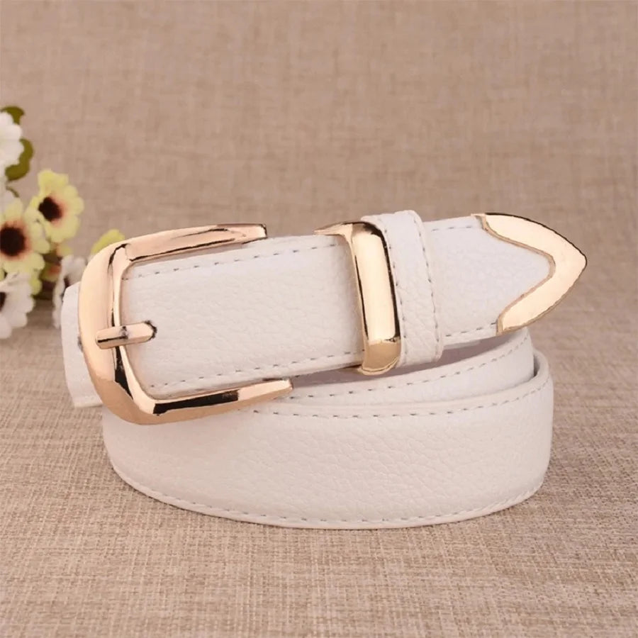 Women White Leather Trouser Belt