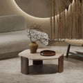 Solid wood travertine coffee table small tea small apartment living room household round balcony special-shaped rock slab Intern