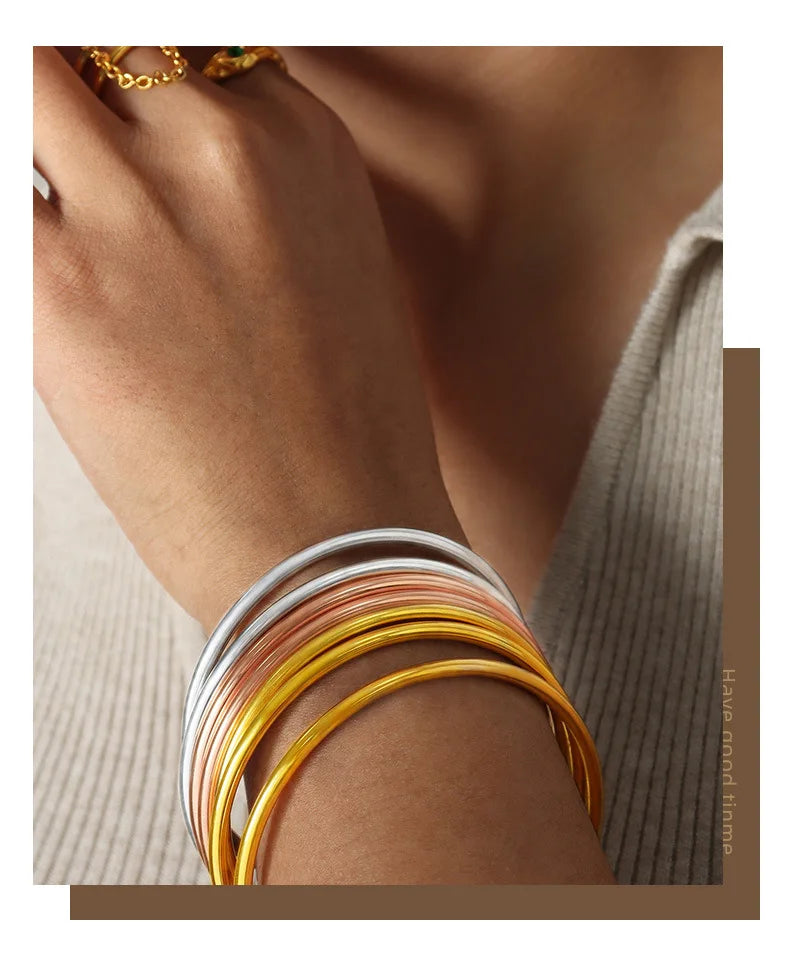 3 Pieces/lot Non Fading Stainless Steel Bracelet Bangles For Women Simple Style Gold Plated Waterproof Women's Bracelets Bangle