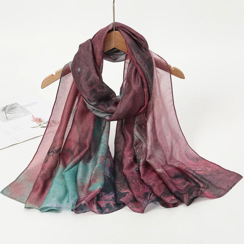 1Pcs Ramadan Hijab Leopard Print Women Bohemian Watercolor Soft Muslim Hijabs Floral Breathable Shawl Wrap Scarf Headscarf Warm