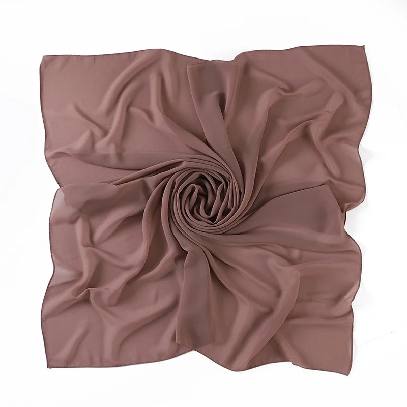 110X110CM Malaysia Square Chiffon Hijab Solid Muslim Head Scarf Ladies Plain Shawl and Wrap Headband Foulard Tudung Bawal