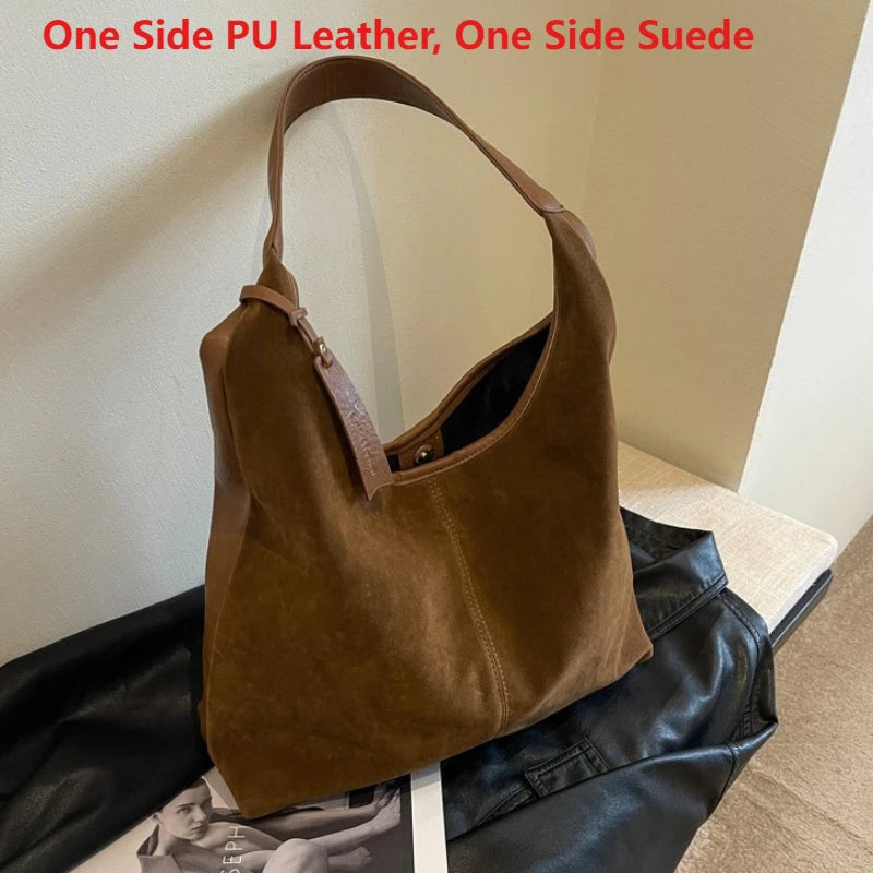 Women’s Suede Zipper Shoulder Hobo Bag – Large Capacity Slouchy Handbag for Travel & Commuting