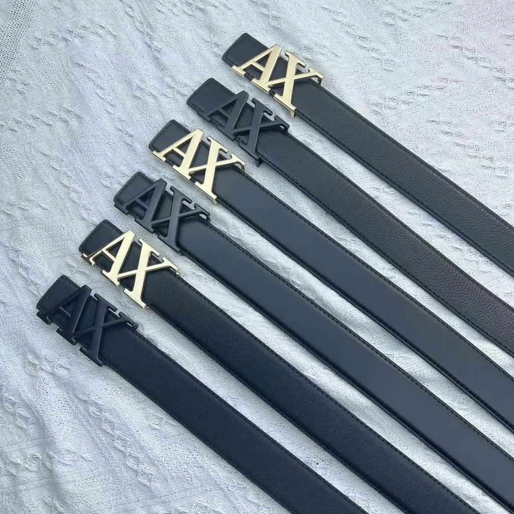 2025 New Cross - border Men's Belt - 3.8cm Waistband, Letter AX Buckle, Fashionable Lychee Pattern, Simple & Versatile Accessory
