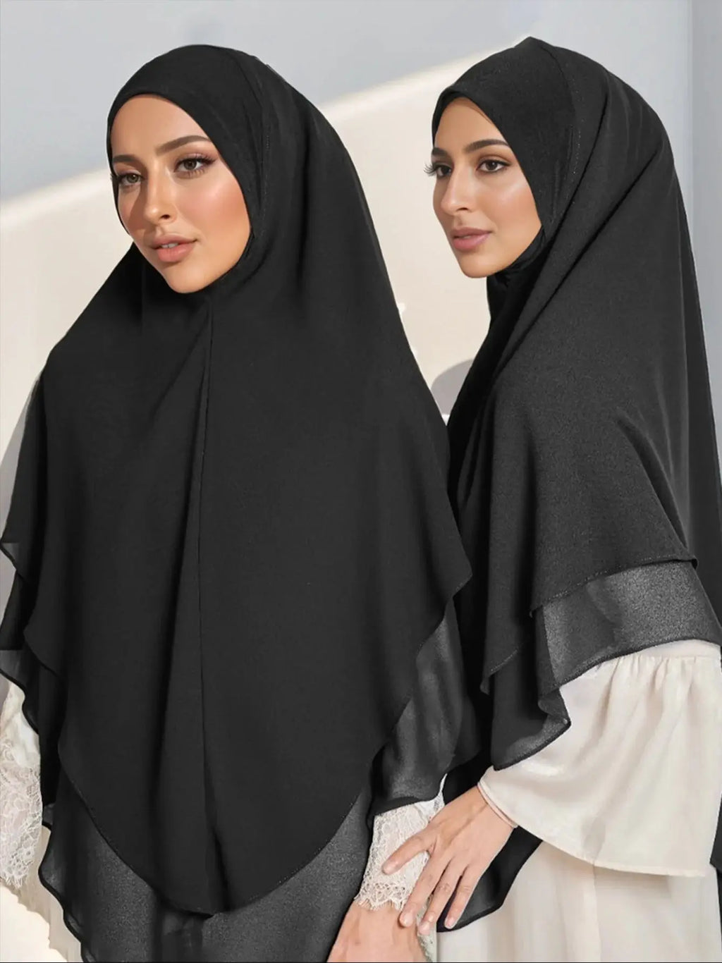 1pc Ready to Wear Instant Hijabs Double layered Chiffon Solid Headscarf Foulard Femme Musulman Shawl Wrap Bandana