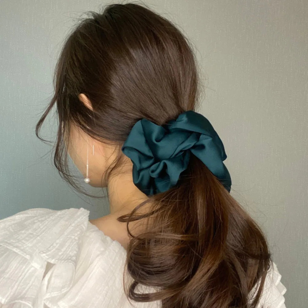Women Soild Color Oversized Satin Scrunchies Fashion Elastic Hair Ties Ponytail Holder Satin Scrunchie Hair Accessories