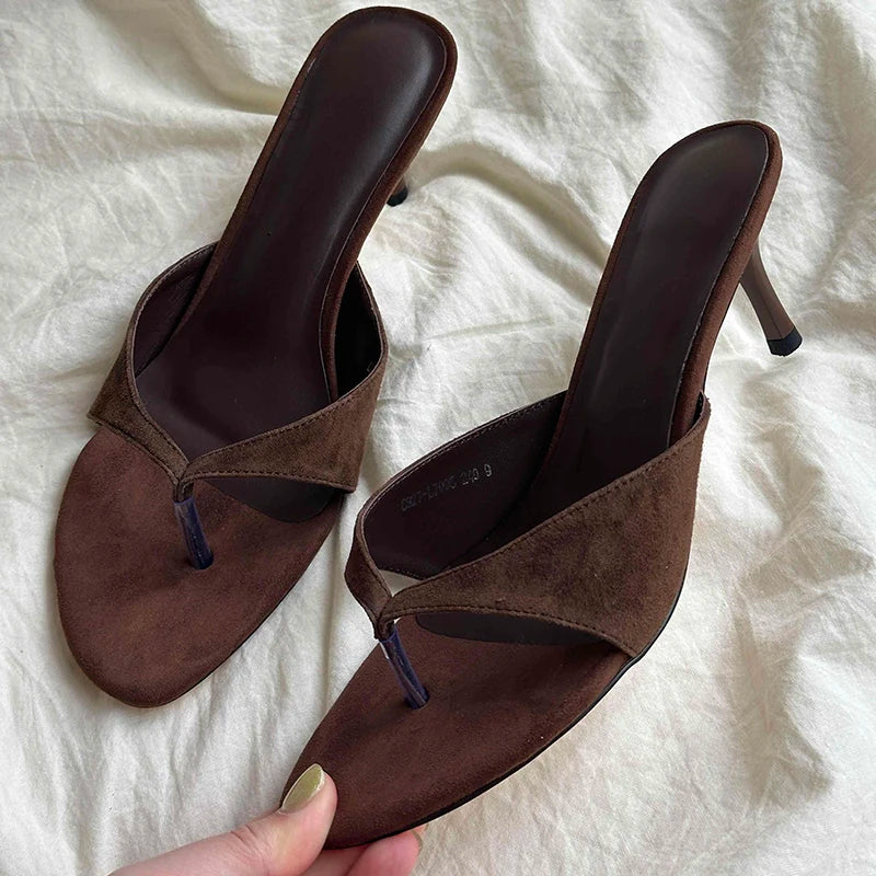 Summer Women Clip Toe High Heel Slippers Fashion Dress Slide Ladies Outdoor Evening Party Sandalias