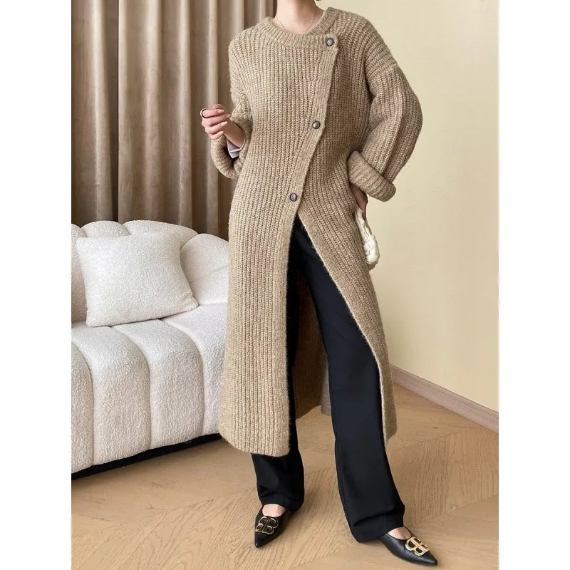 Casual Loose Fit Oversized Open Cardigan Sweater Long Asymmetrical Design Lazy Sle Outerwear Women's Faion Autumn Winter