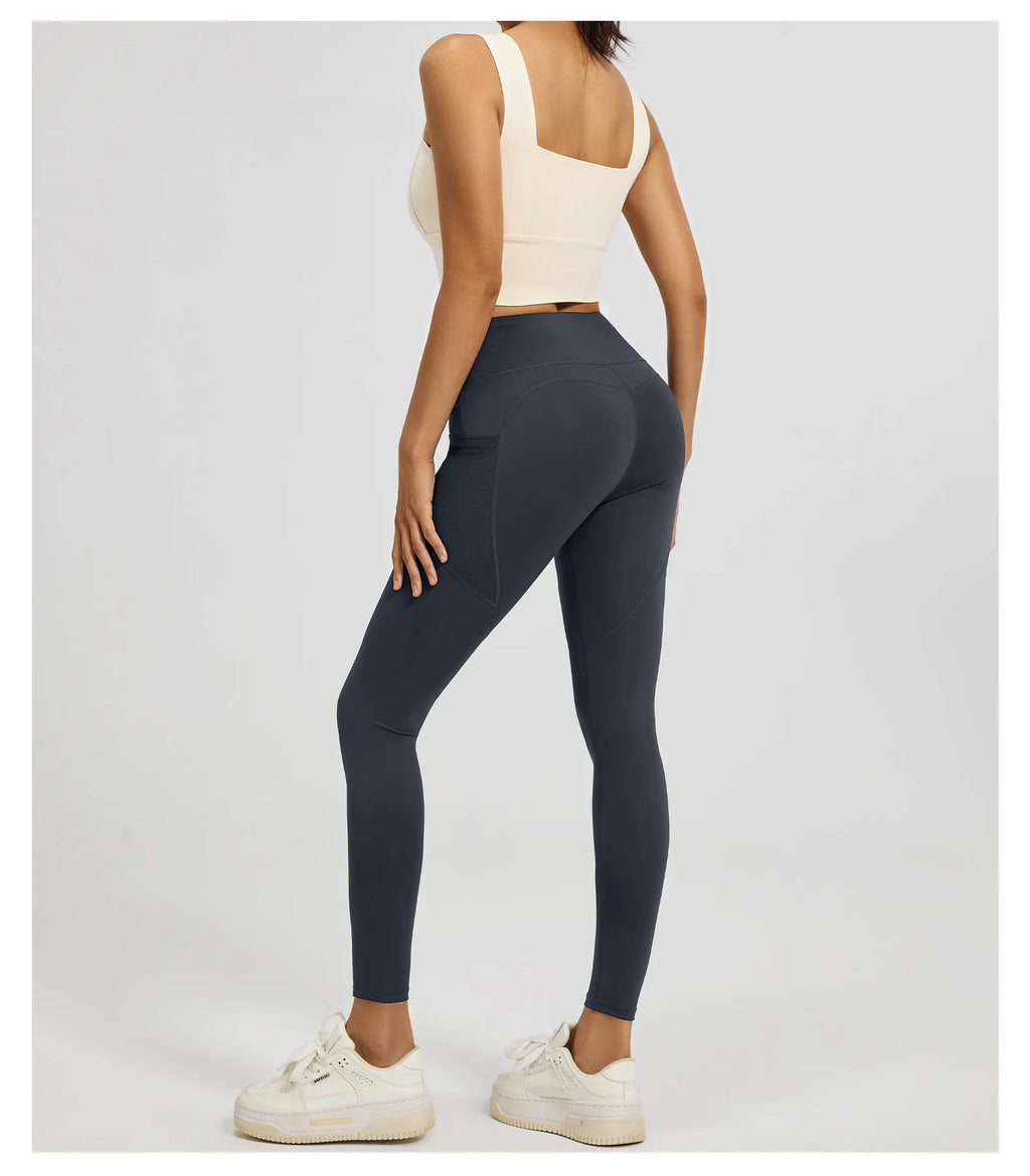 2026Spring Summer New Women's Yoga Pants Tight Peach Hip Leggings Pocket High Waist Belly Tight Trousers Sports Riding Pants Fit