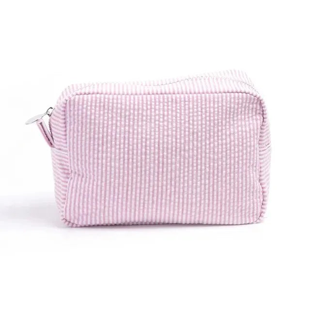 Personalized Seersucker Makeup Bag - Embroidered Name, Wash Bag, Wedding Bridesmaid Gift, Custom Toiletry Pouch