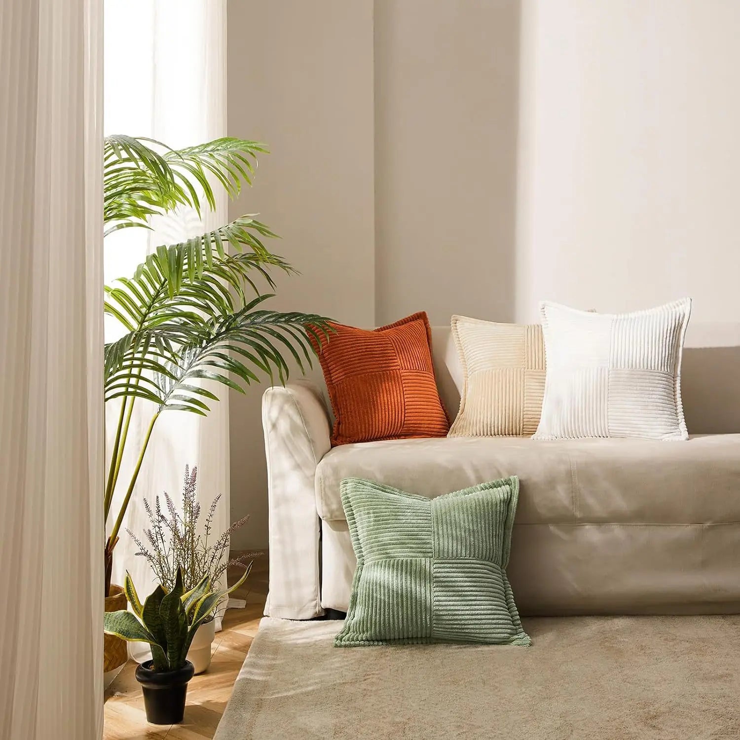 Solid Color Striped Corduroy Pillow Cushion Cover - Minimalist Sofa Backrest Cushion Office Lumbar Support Pillow Case for Nap