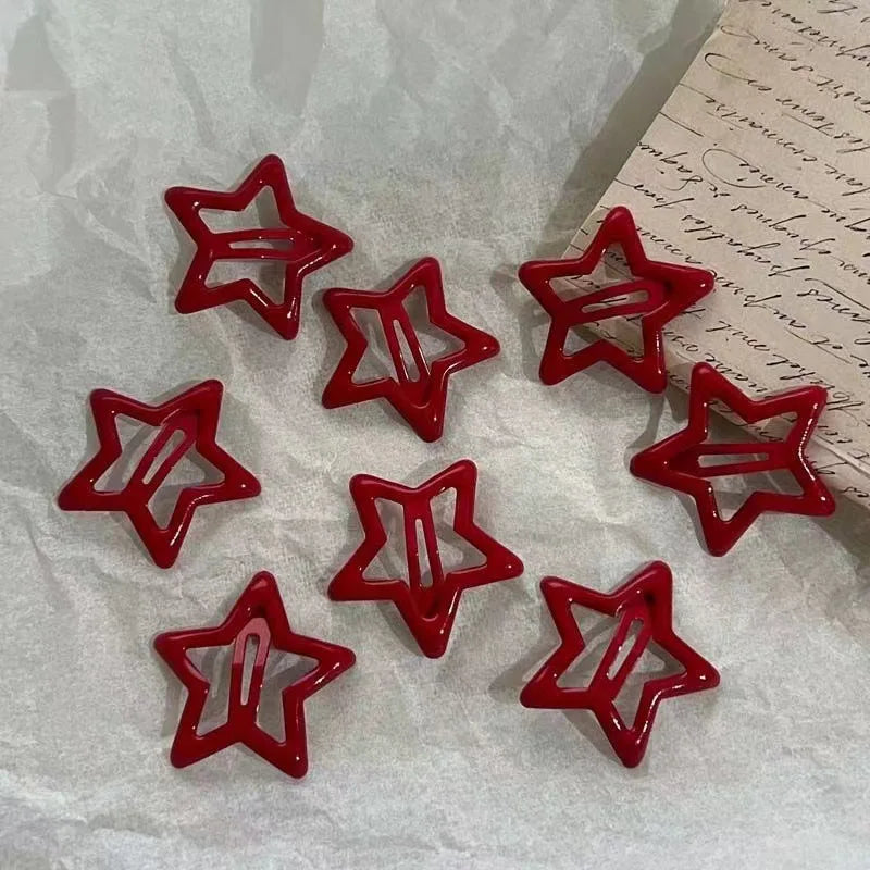 10Pcs/set Red Star Snap Clip for Girl Waterdrop Barrettes Black Hairpin Women Hair Clip Accessories Kawaii BB Clip New Sweet