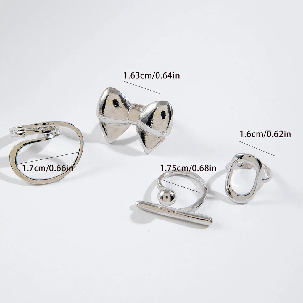 Tocona 2024 New Trendy Geometric Gold Silver Colour Set Rings for Women Adjustable Finger Ring Party Wedding Jewelry Accessories