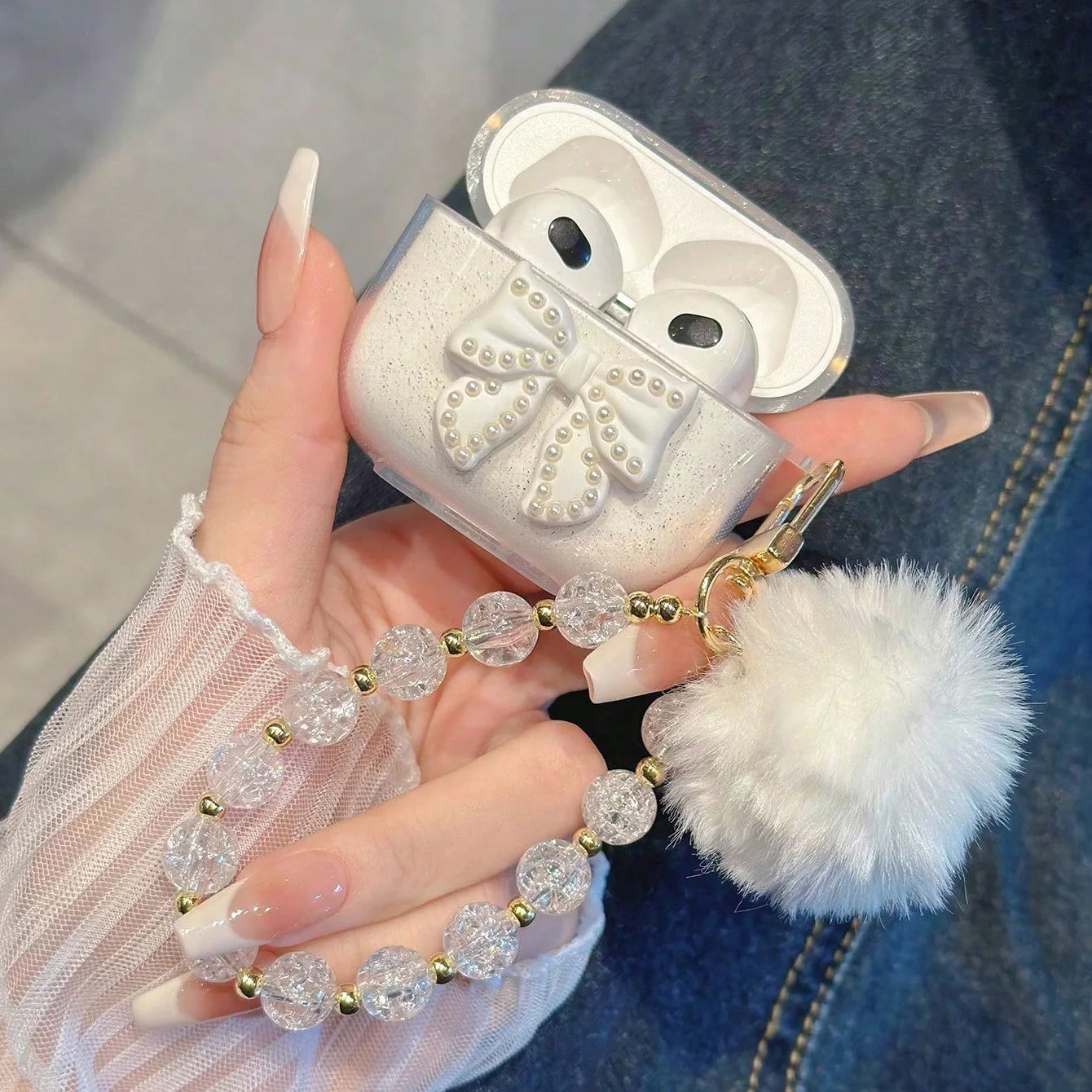 For Airpods Pro3/Pro2/Pro Case Cute Glitter Bowknot Crystal Earphone Protective Cover Pendant For Airpods 4/3/1or2 Earbuds Case
