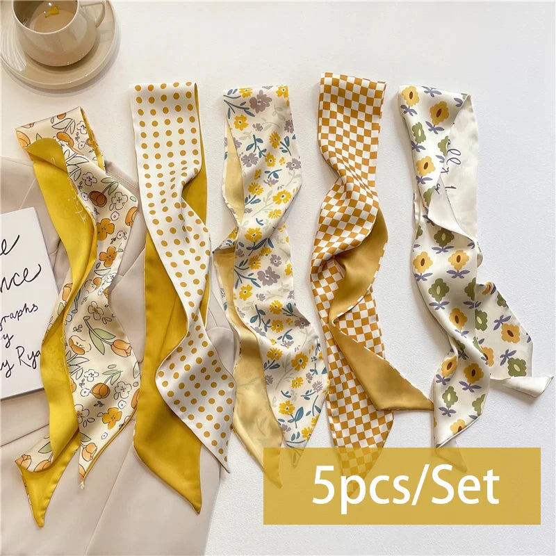 2-6pcs/set Series Silk Satin Scarf Women Cloth Hair Bands Headdress Accessories Lady Scarves Ribbon Neck Ties for Bag Handle