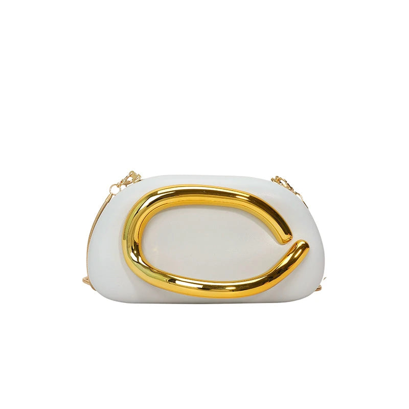 Women PU Leather Metal Handle Handbag & Removable Strap Crossbody Shoulder Bag Hand-held Shoulder Clutch Bag for Wedding Party