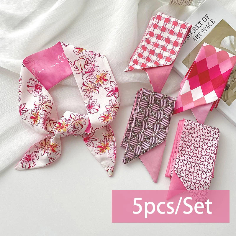 2-6pcs/set Series Silk Satin Scarf Women Cloth Hair Bands Headdress Accessories Lady Scarves Ribbon Neck Ties for Bag Handle
