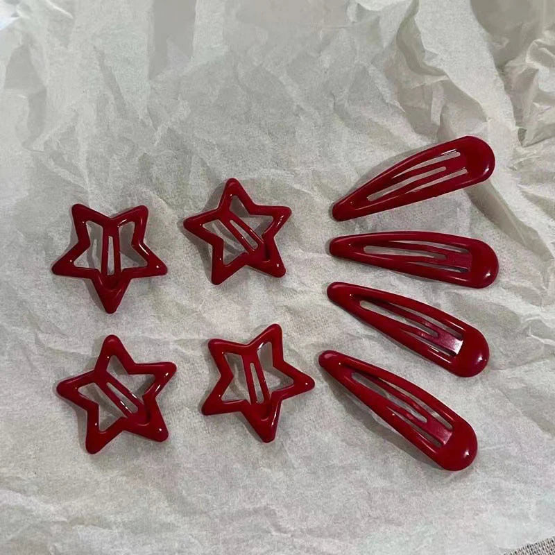 10Pcs/set Red Star Snap Clip for Girl Waterdrop Barrettes Black Hairpin Women Hair Clip Accessories Kawaii BB Clip New Sweet
