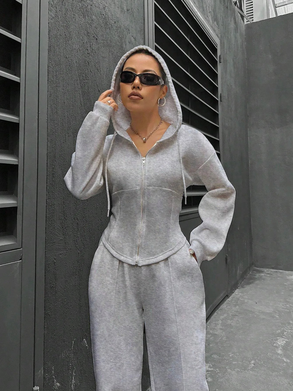 Sweatshirt Two-piece Set Women's Casual Sports Suit Spring Autumn Zip-up Slim Hoodies Short Coat Straight Trousers 2-piece Sets