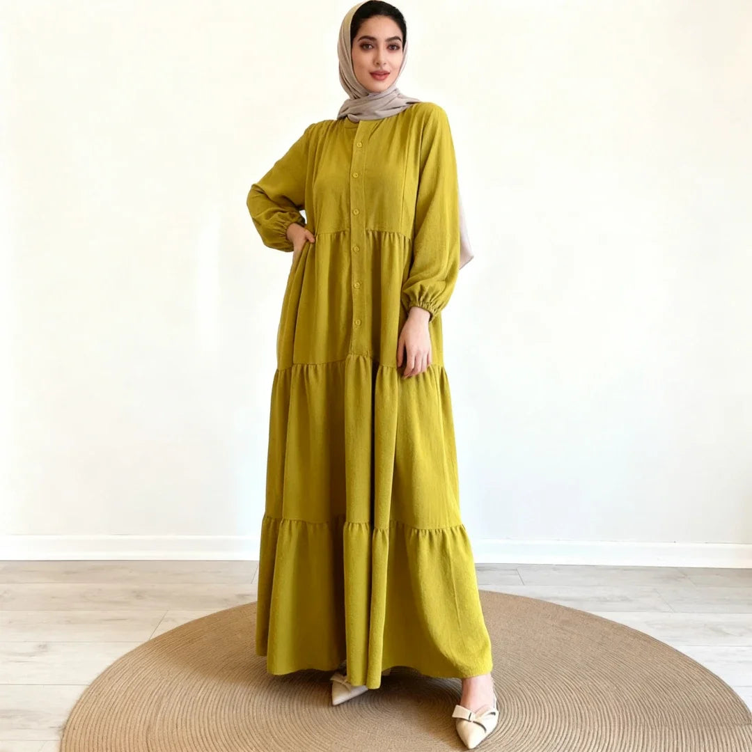 Eid Muslim Women Dress Abaya Solid Single Breasted Party Jalabiya Ramadan Long Dresses Vestidos Largos Kaftan Arab Long Robe