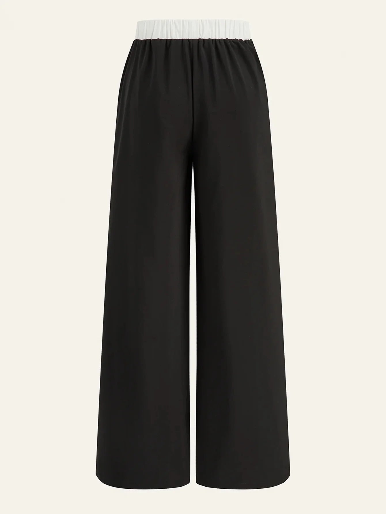 Women's Black & White Color Block Elastic Waist Wide Leg Pants | Euro Style Drawstring Piping Draped Flattering Casual Sports Tr
