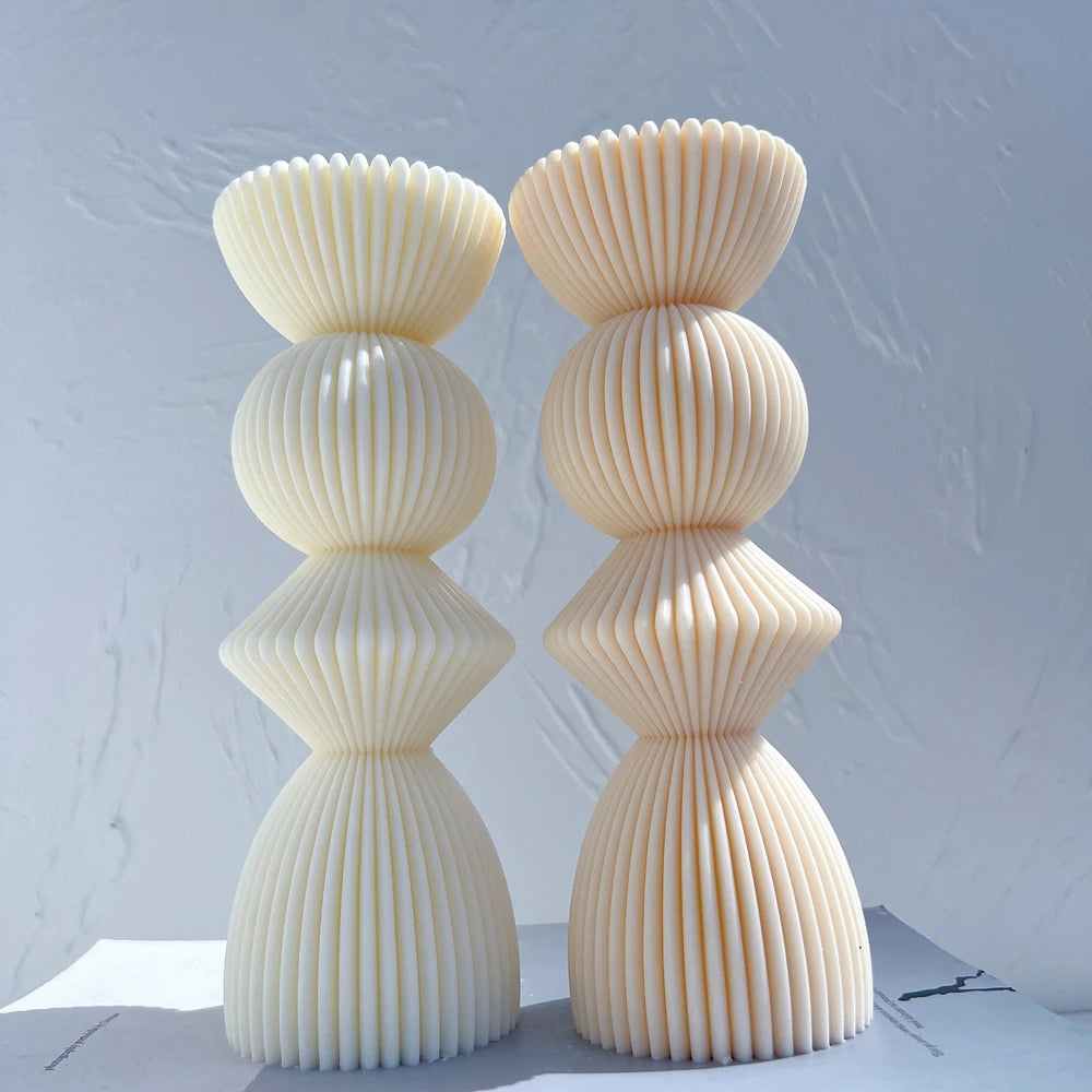Two Sizes Ribbed Pillar Candle Silicone Mold