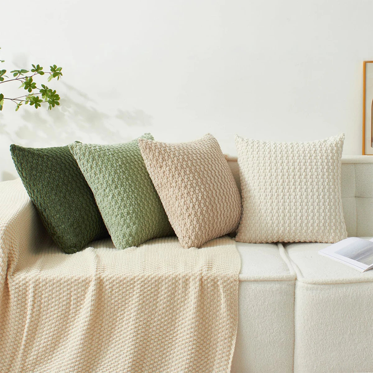 1pc Soft Boho style modern double-sided design pillows cover, Farmhouse Neutral Decorative Home Decor Striped Corduroy Square