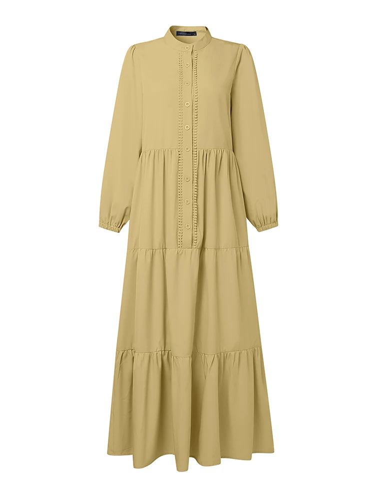 ZANZEA 2026 Spring Loose Dresses Fashion Muslim Abaya Robe Femme Elegant Long Sleeve Work Sundress Women Maxi Long Dress Kaftan