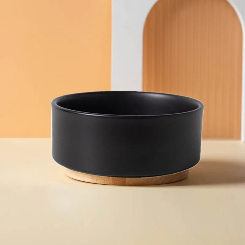 Ceramic Pet Bowl with Wooden Mat – Spine-Friendly