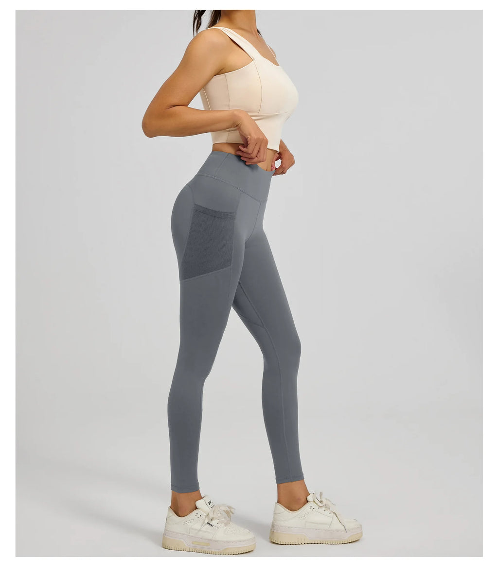2026Spring Summer New Women's Yoga Pants Tight Peach Hip Leggings Pocket High Waist Belly Tight Trousers Sports Riding Pants Fit
