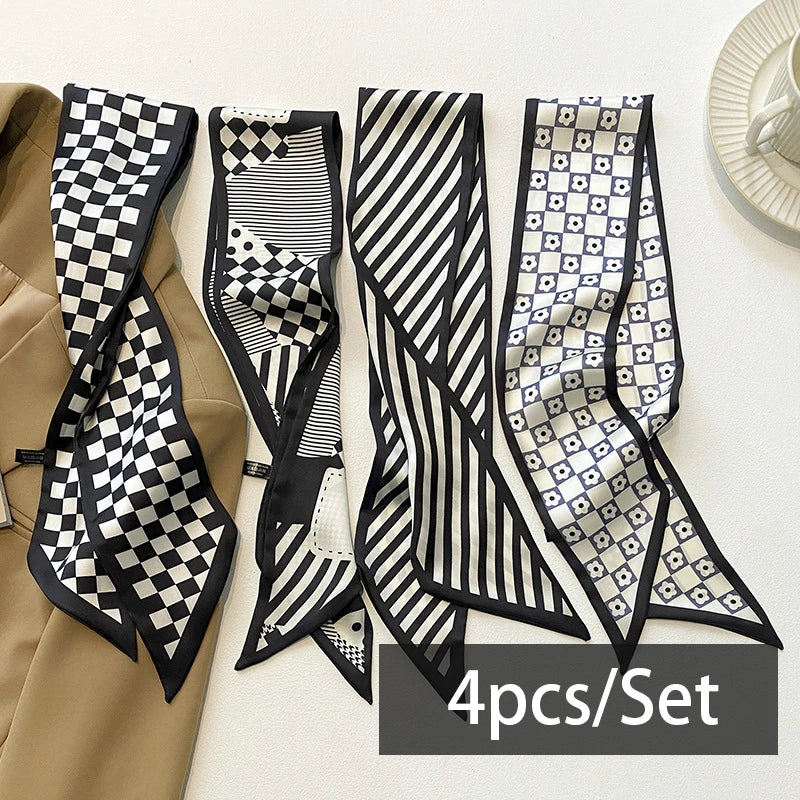 2-6pcs/set Series Silk Satin Scarf Women Cloth Hair Bands Headdress Accessories Lady Scarves Ribbon Neck Ties for Bag Handle