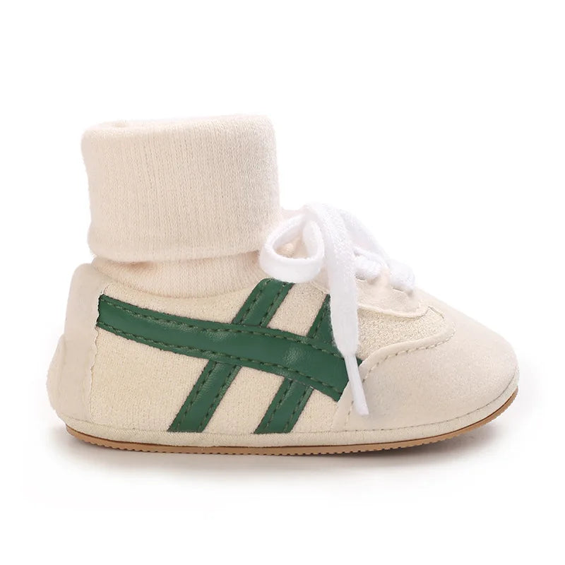 Baby Boys First Walkers – Soft Sole Striped Sneakers (0-12M)