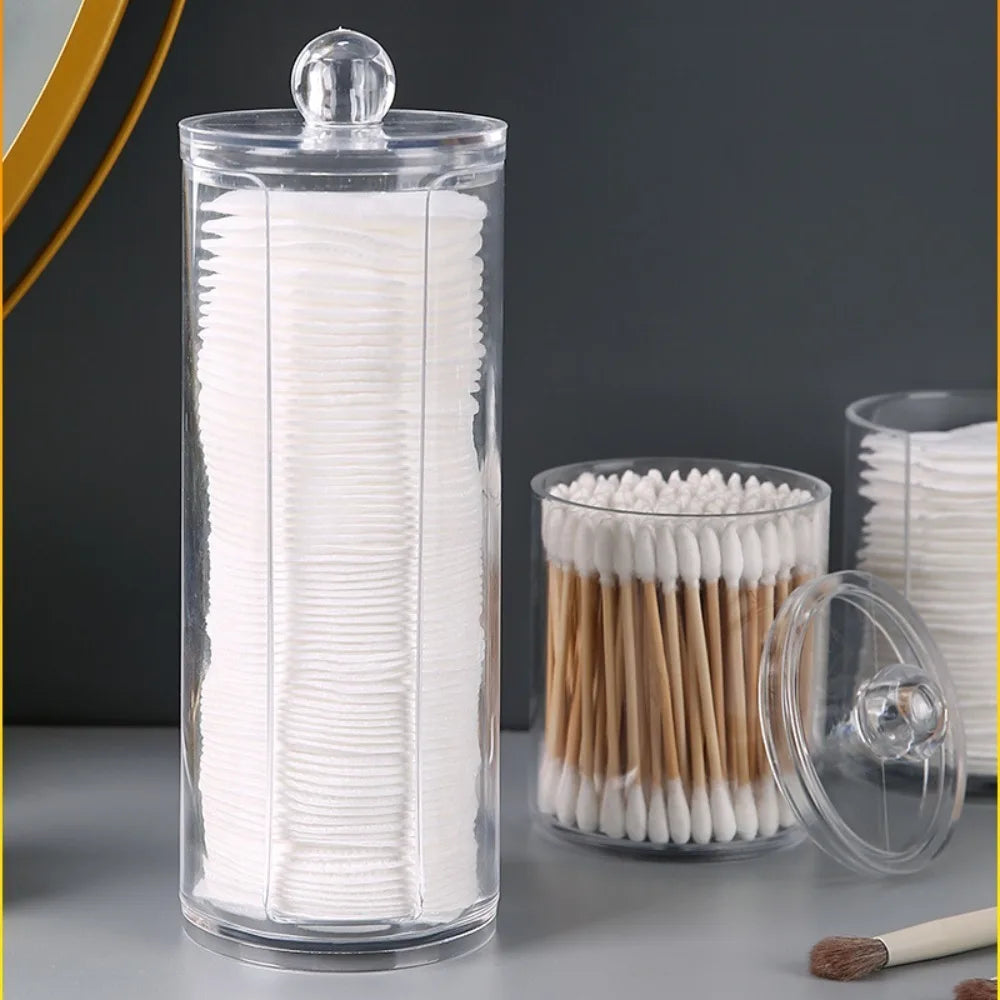 Acrylic Cosmetics Storage Box Transparent Bamboo Lid Container Storage Case Round Jewelry Storage Organizer Box Living Room
