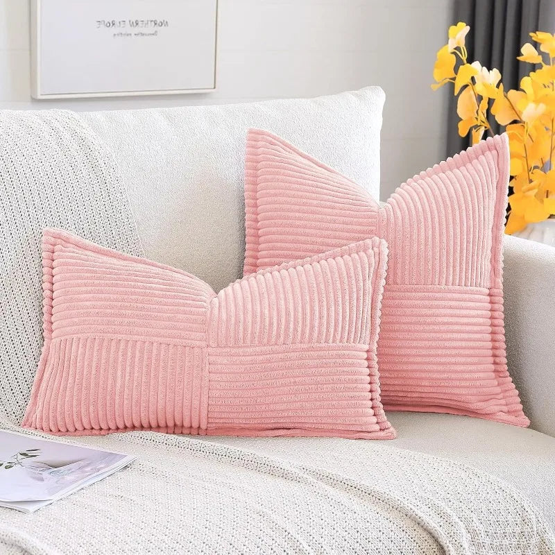 Solid Color Striped Corduroy Pillow Cushion Cover - Minimalist Sofa Backrest Cushion Office Lumbar Support Pillow Case for Nap
