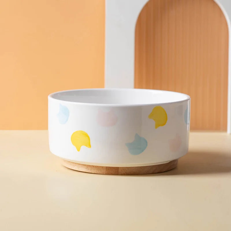 Ceramic Pet Bowl with Wooden Mat – Spine-Friendly