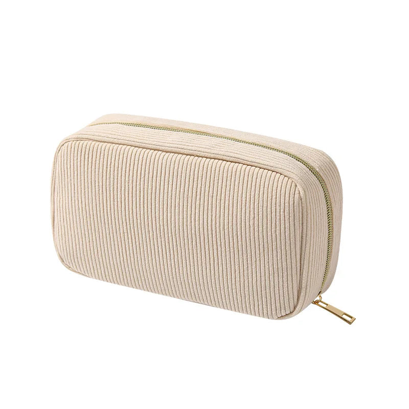 Minimalist Corduroy Makeup Bag – Large Capacity