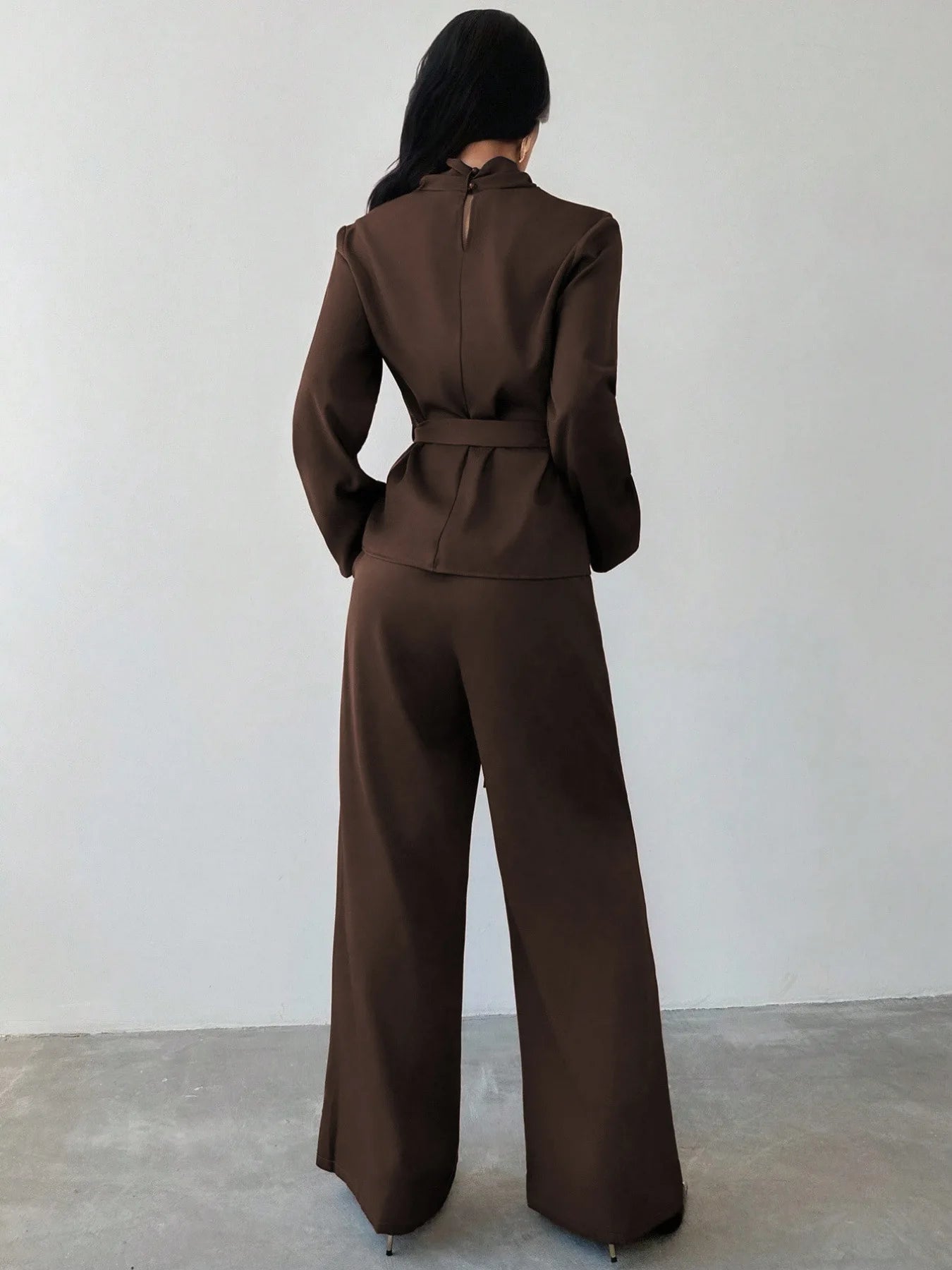 Simple Style Two Piece Outfit 2 Pieces Set For Woman New In Matching Sets Loose Wide Leg Trouser Solid Color All-match Commuting