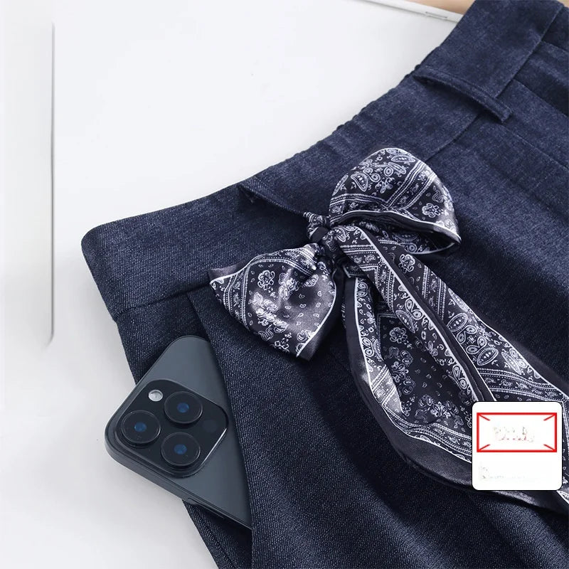 Fashionable Patchwork Pleated Skirt Women's Casual High Quality A- Line Midi Skirt Autumn New Style Polyester Blend Skirt