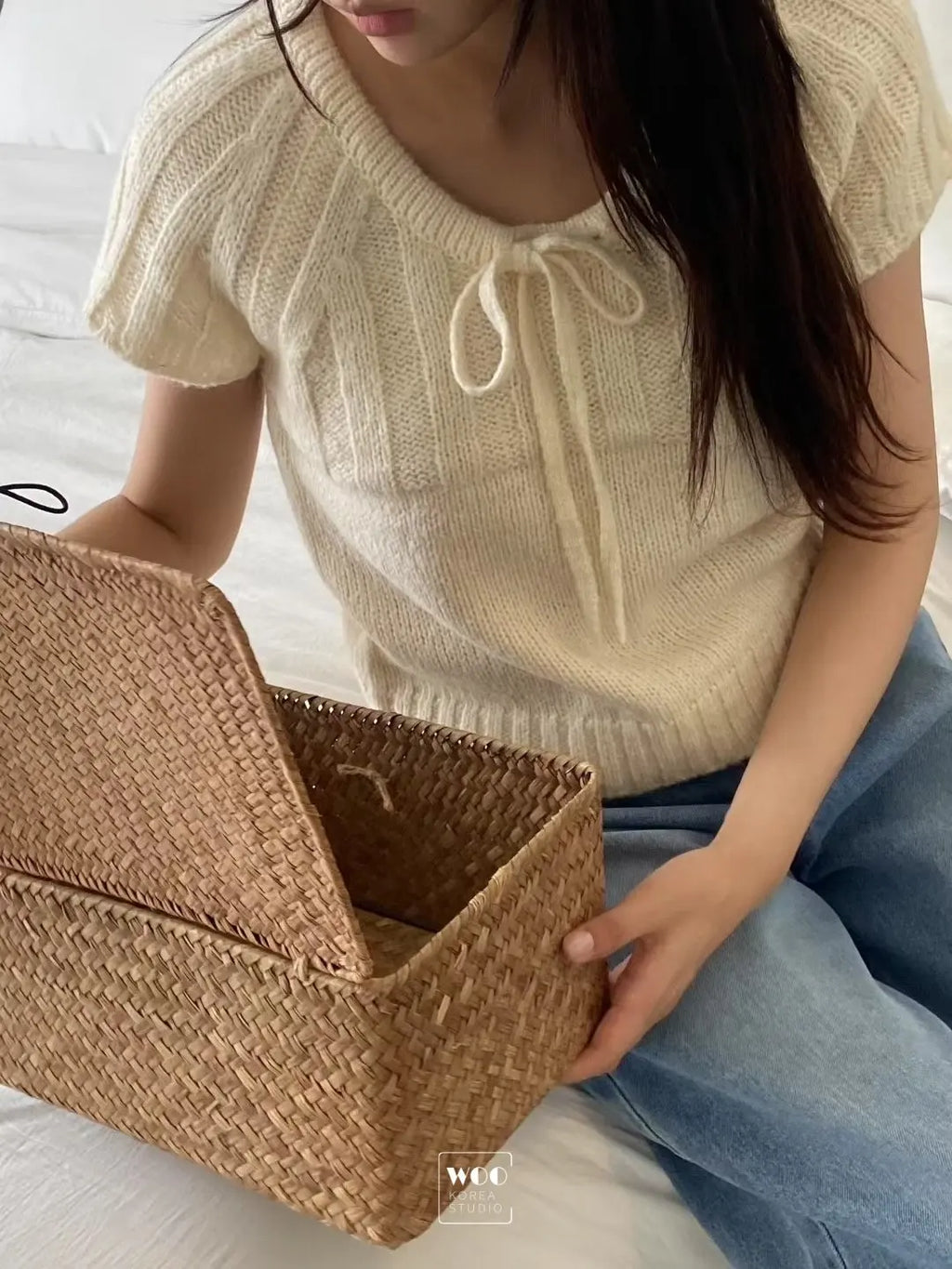Loose ort Sve Knitted Sweater Women's Dstring Knot  Knot Overhead Sweatirt Casual Sle Online Exclusive