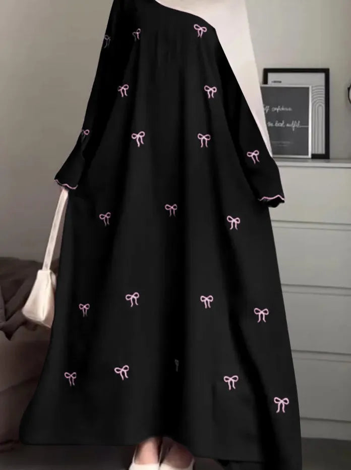 Summer Women's Clothing Abaya Woman Dubai Long Sleeve Batwing Round Neck Maxi Dress Polyester Rhinestone Classical Tribal Abaya