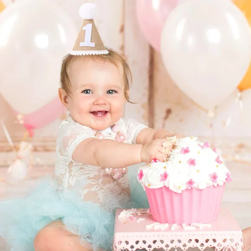 Burlap Baby Birthday Party Hat – Linen Felt, 1st–3rd Year