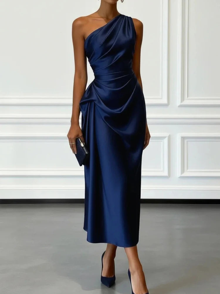 Women Skew Collar Patchwork Maxi Dress Sleeveless Chic Holiday Party Casual Fashion Ladies Summer Solid Dress Streewtear Vestido