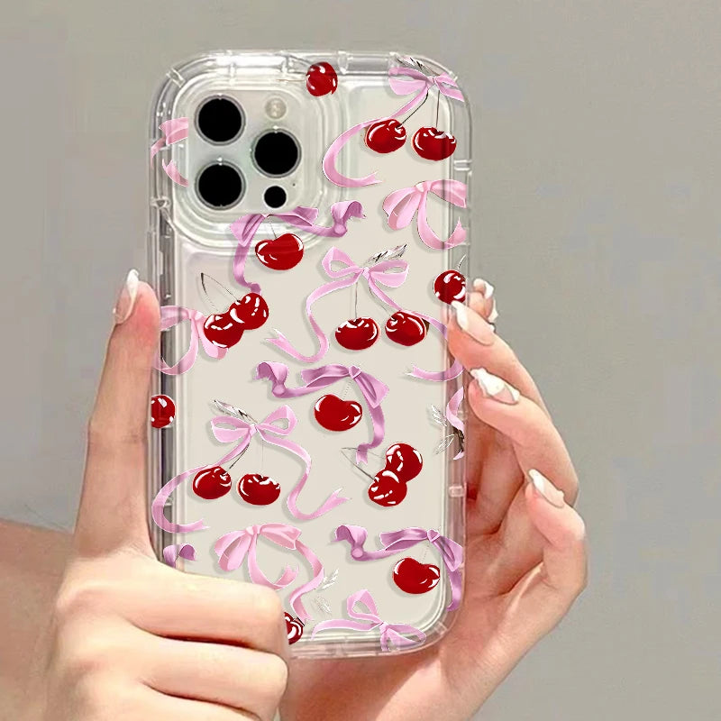 Cute Cherry Phone Case For iPhone 17 15 16 13 11 12 14 Pro Max 7 8 Plus Air 16e XR SE 2022 Shockproof Soft Clear Cover Coque