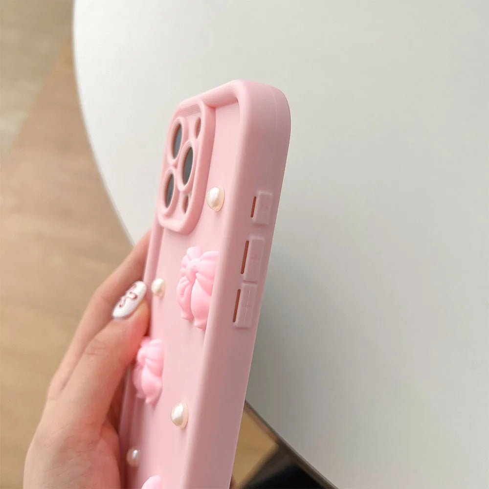 Pearl Bow Chain Phone Case For Redmi Note 14 13 12 11 10 9 8 Pro Plus 11s 13C 12C Women Silicone Back Cover