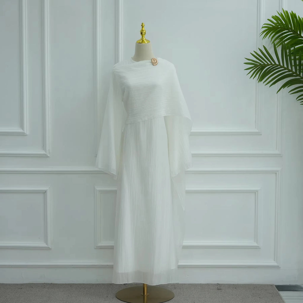 2025 New Pleated Fabric Elegant Shawl Gown Long Dress Islamic Clothing Women Abaya Dubai Modest Abaya Women Muslim Dress