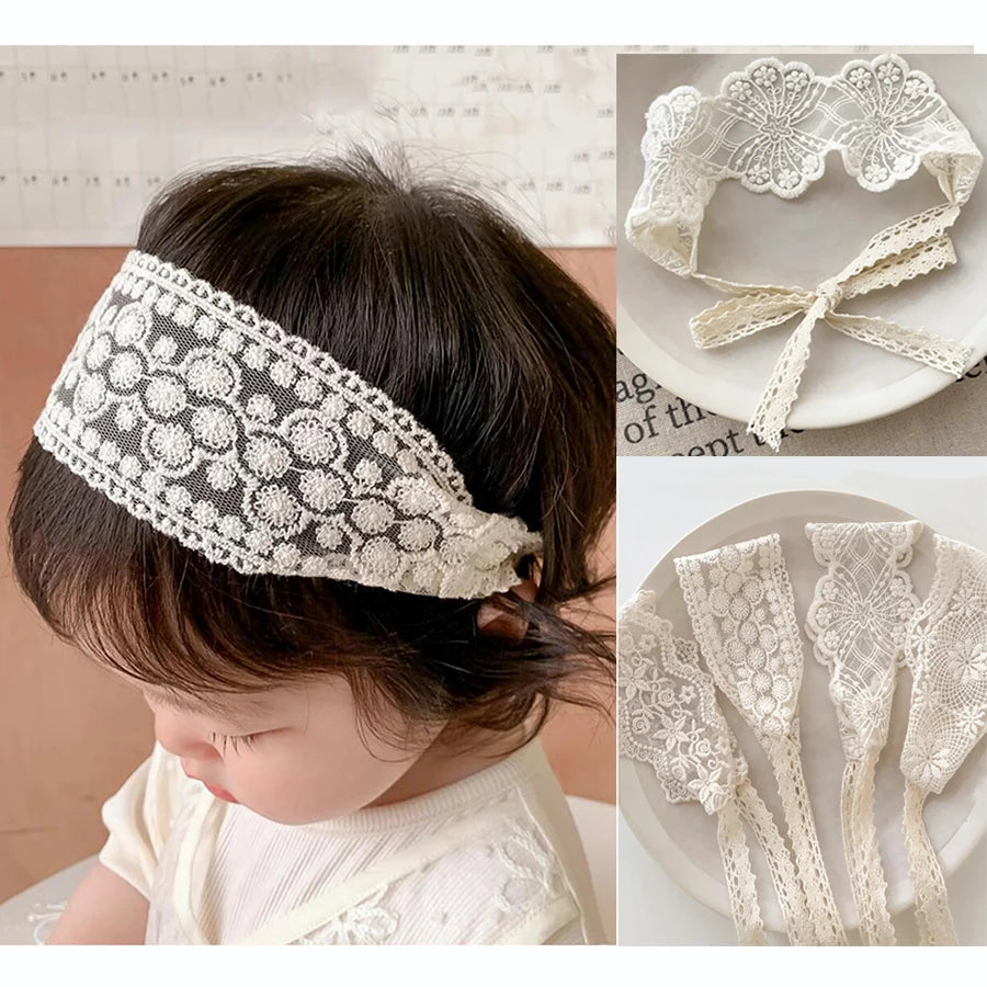 Ins Girls Hollow Headbands Baby Elastic Hair Band Newborn Lace White Floral Sweet Princess Hairband Photo Props Hair Accessories